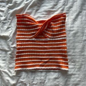 Twist Front Knit Tube Top- Orange and White Strip